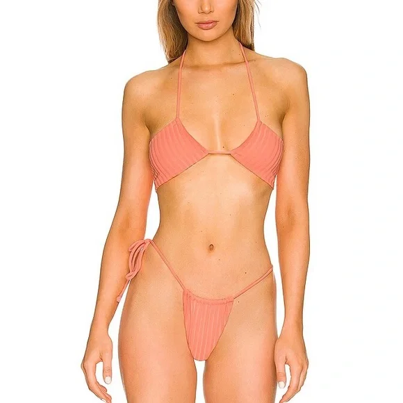 MONICA HANSEN BEACHWEAR LAZY DAYS BIKINI BOTTOMS NWT IN RIBBED CORAL - Picture 8 of 14